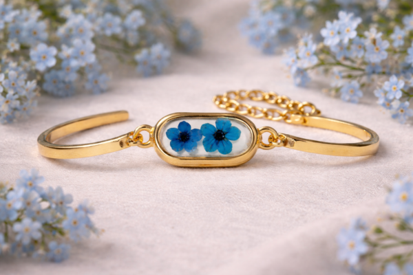 ChatGPT Image Mar 31, 2026, 01_37_01 PM Real Dried Blue Flower Bracelet For Women | Minimal Aesthetic Daily Wear Jewelry(Arb-04)
