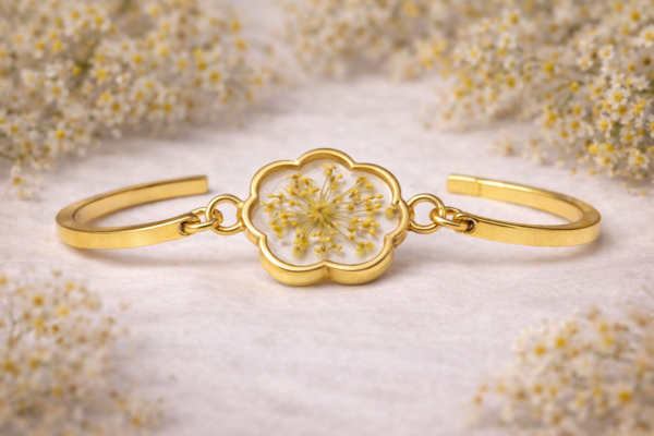 Real yellow Dried Flower Bracelet for Women | Elegant Minimal Luxury Jewelry(ARB-05)