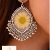 resin jewelry with real flowers Handmade Resin & Real Dried Daisy Flower Dangle Earrings | Oxidised Silver Plated Boho Ethnic Jhumka Style(ARE-01)