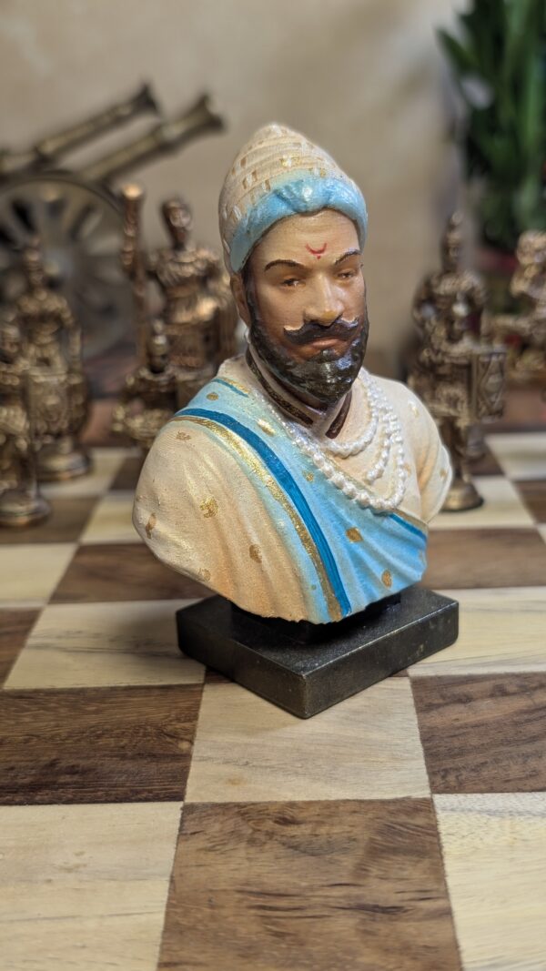 Shivaji Maharaj Half Bust Sculpture – Hand-Painted Fiber Idol for Dashboard & Home Décor (ASM-03)
