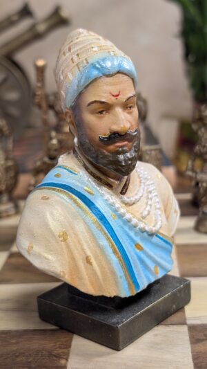 Shivaji Maharaj Half Bust Sculpture – Hand-Painted Fiber Idol for Dashboard & Home Décor (ASM-03)