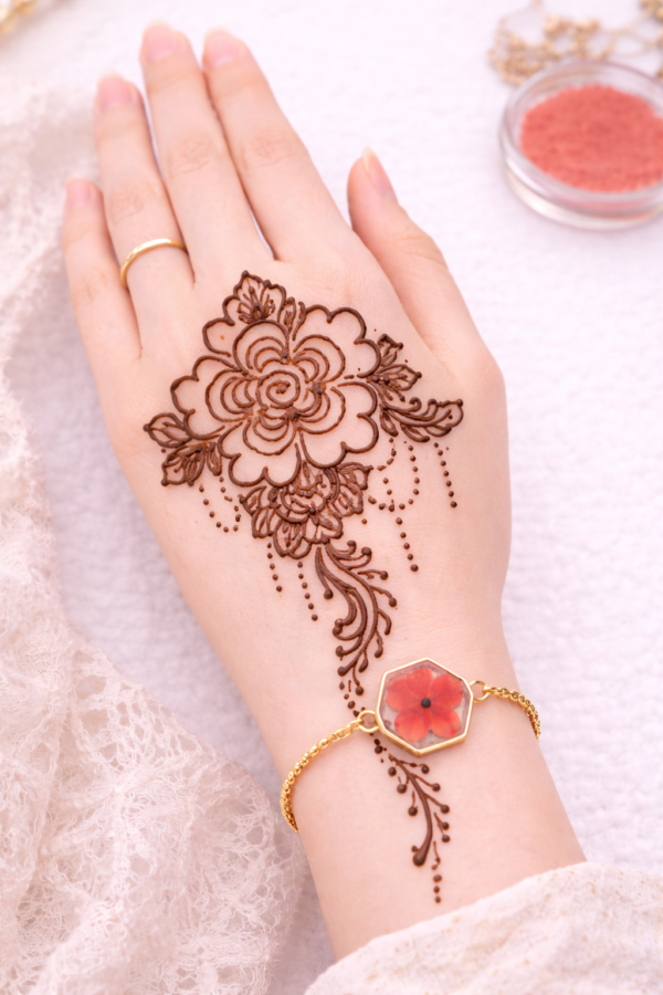 ChatGPT Image Apr 3, 2026, 01_15_49 PM Rose Flower Mehndi Design Stamp | Reusable Henna Stencil Tool | Easy Mehndi Printing for Beginners & Professionals(HBF-01)