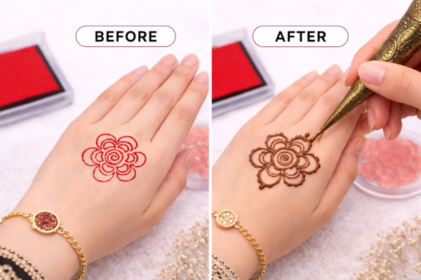 Beautiful Flower Mehndi Design Stamp | Reusable Henna Stencil Tool | Easy Mehndi Printing for Beginners & Professionals(HBF-03)