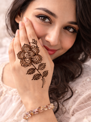Rose Flower Mehndi Design Stamp | Reusable Henna Stencil Tool | Easy Mehndi Printing for Beginners & Professionals(HBF-05)