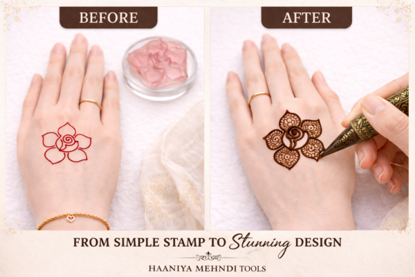 ChatGPT Image Apr 3, 2026, 12_43_34 PM Rose Flower Mehndi Design Stamp | Reusable Henna Stencil Tool | Easy Mehndi Printing for Beginners & Professionals(HSF-05)