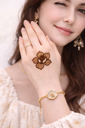 Rose Flower Mehndi Design Stamp | Reusable Henna Stencil Tool | Easy Mehndi Printing for Beginners & Professionals(HSF-05)