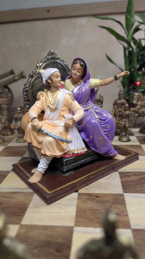 Jijabai and Shivaji sculpture Shivaji Maharaj & Jijabai Sculpture – Dashboard Idol | Historical Showpiece | Indian Heritage Décor (Asm-01)