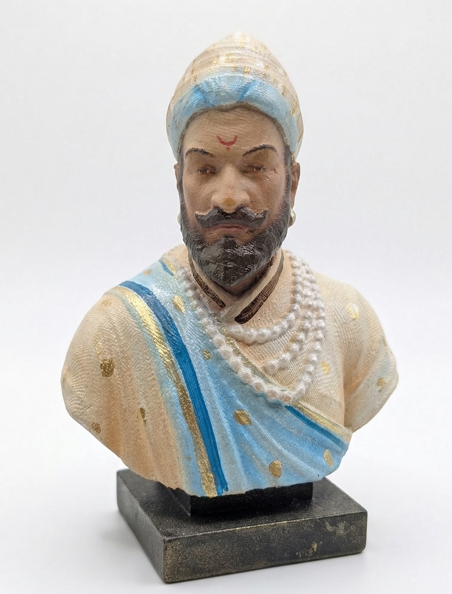 Shivaji Maharaj Half Bust Sculpture – Hand-Painted Fiber Idol for Dashboard & Home Décor (ASM-03)