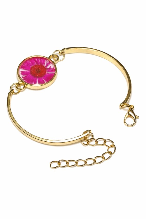 Real Dried Pink Daisy Floral Aesthetic Bracelet for Women | Adjustable Gold Plated Chain (ARB-01)