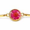 Real Dried Pink Daisy Floral Aesthetic Bracelet for Women | Adjustable Gold Plated Chain (ARB-01)