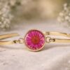 Real Dried Pink Daisy Floral Aesthetic Bracelet for Women | Adjustable Gold Plated Chain (ARB-01)