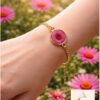 Real Dried Pink Daisy Floral Aesthetic Bracelet for Women | Adjustable Gold Plated Chain (ARB-01)