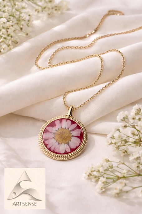 WhatsApp Image 2026-03-31 at 13.51.43 Handmade Resin & real dried Flower Pendant with chain | Minimal Aesthetic Gold Plated Necklace Gift for Girls(ARP-01)