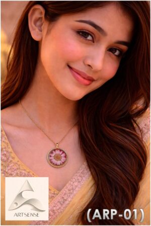 Handmade Resin & real dried Flower Pendant with chain | Minimal Aesthetic Gold Plated Necklace Gift for Girls(ARP-01)