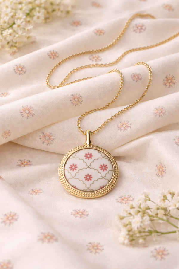 cute pendant for girls Handmade Resin & Printed Floral Pendant | Minimal Ethnic Fusion Jewelry Gift(ARP-02)