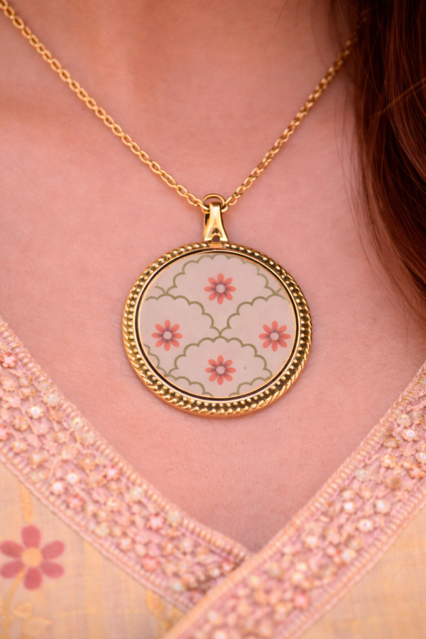 daily wear necklace for women Handmade Resin & Printed Floral Pendant | Minimal Ethnic Fusion Jewelry Gift(ARP-02)