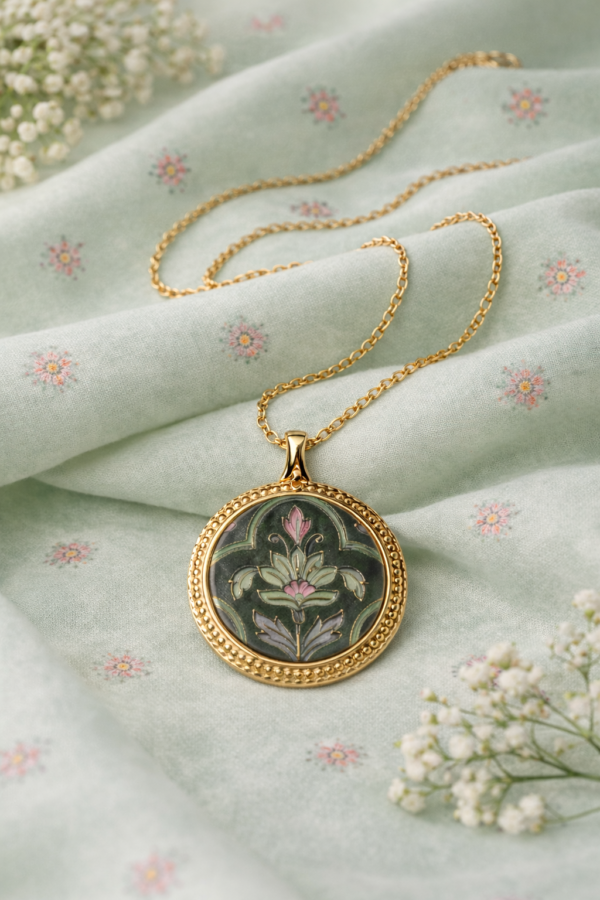 Resin & Mughal Art Printed Heritage Design Pendant | Ethnic Elegant Jewelry Gift (ARP-03)