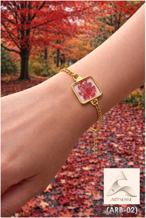 Real Dried Red Flower Bracelet for Women | Adjustable Gold Plated  Chain Bracelet(ARB-02)