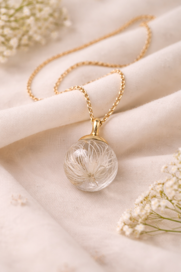 minimal gold necklace women Handmade Resin Dandelion Globe Pendant with Gold Plated Chain | Minimal Aesthetic Gift Jewelry for Girls(ARP-04)