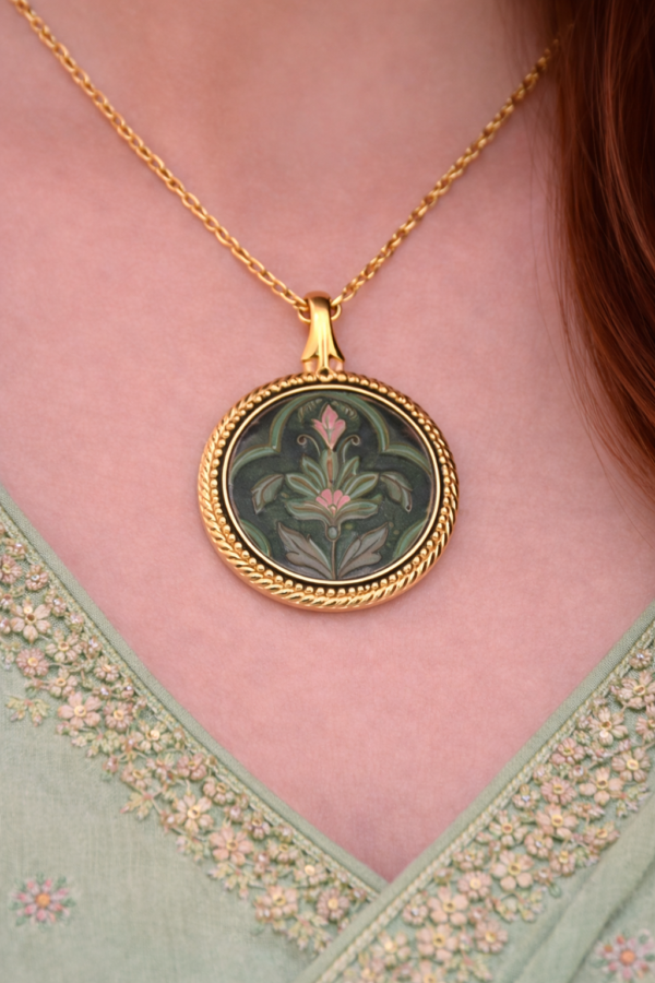 Resin & Mughal Art Printed Heritage Design Pendant | Ethnic Elegant Jewelry Gift (ARP-03)