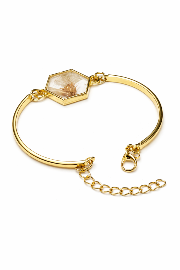 natural grass hexagon pendant adjustable gold plated chain bracelet Natural dried Grass Hexagon Boho Aesthetic Bracelet for Women (ARB-06)