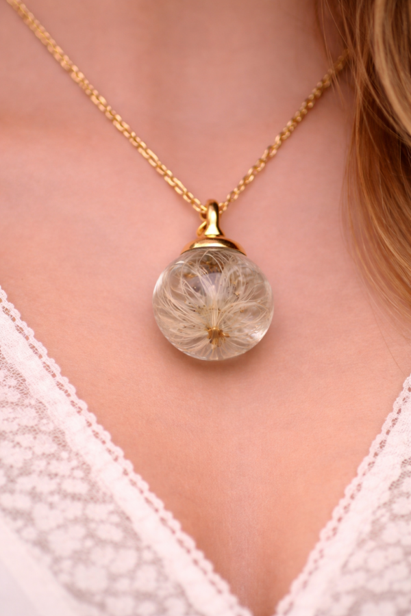 nature jewelry pendant Handmade Resin Dandelion Globe Pendant with Gold Plated Chain | Minimal Aesthetic Gift Jewelry for Girls(ARP-04)
