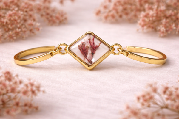 Real Dried wine Red Flower Diamond Bracelet for Women | Romantic Elegant Gift Jewelry(ARB-09)