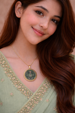 traditional jewelry women Resin & Mughal Art Printed Heritage Design Pendant | Ethnic Elegant Jewelry Gift (ARP-03)