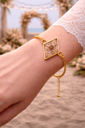 Real Dried Flower Diamond Shape Bracelet for Women | Elegant Luxury Aesthetic Jewelry Gift (ARB-08)